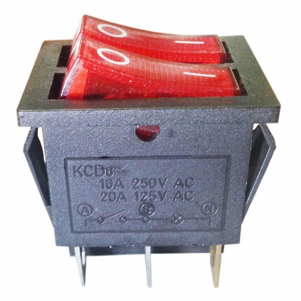 Выключатель прямоугольный двухклавишный 26*31мм, 15А, 2 положения, с сигнальной лампой, 250В, 66135