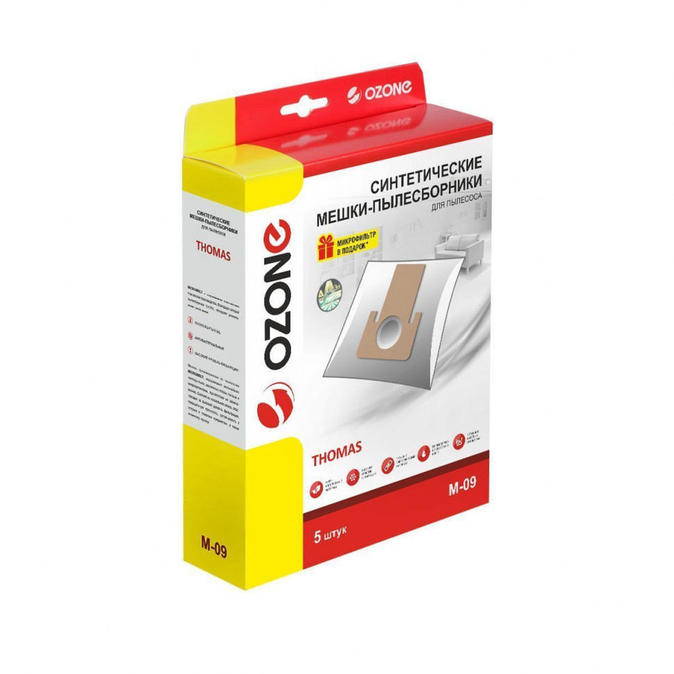 Мешки-пылесборники для пылесосов Thomas синтетические, 5 шт + микрофильтр, Ozone, M-09NZ Мешки-пылесборники для пылесосов Thomas синтетические, 5 шт + микрофильтр, Ozone, M-09NZ