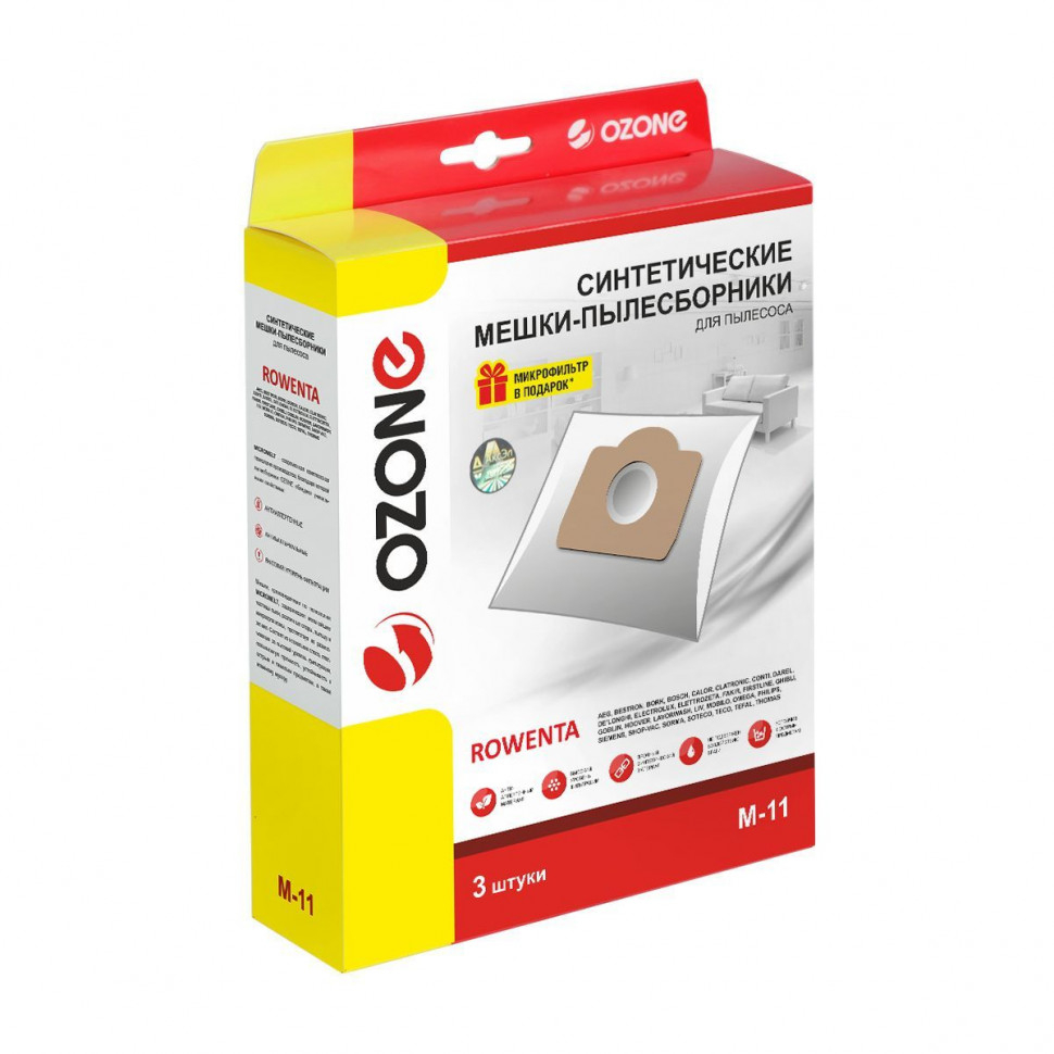Мешки-пылесборники для пылесосов Conti, Firstline, Mobilo синтетические, 3 шт + микрофильтр, Ozone, M-11NZ Мешки-пылесборники для пылесосов Conti, Firstline, Mobilo синтетические, 3 шт + микрофильтр, Ozone, M-11NZ