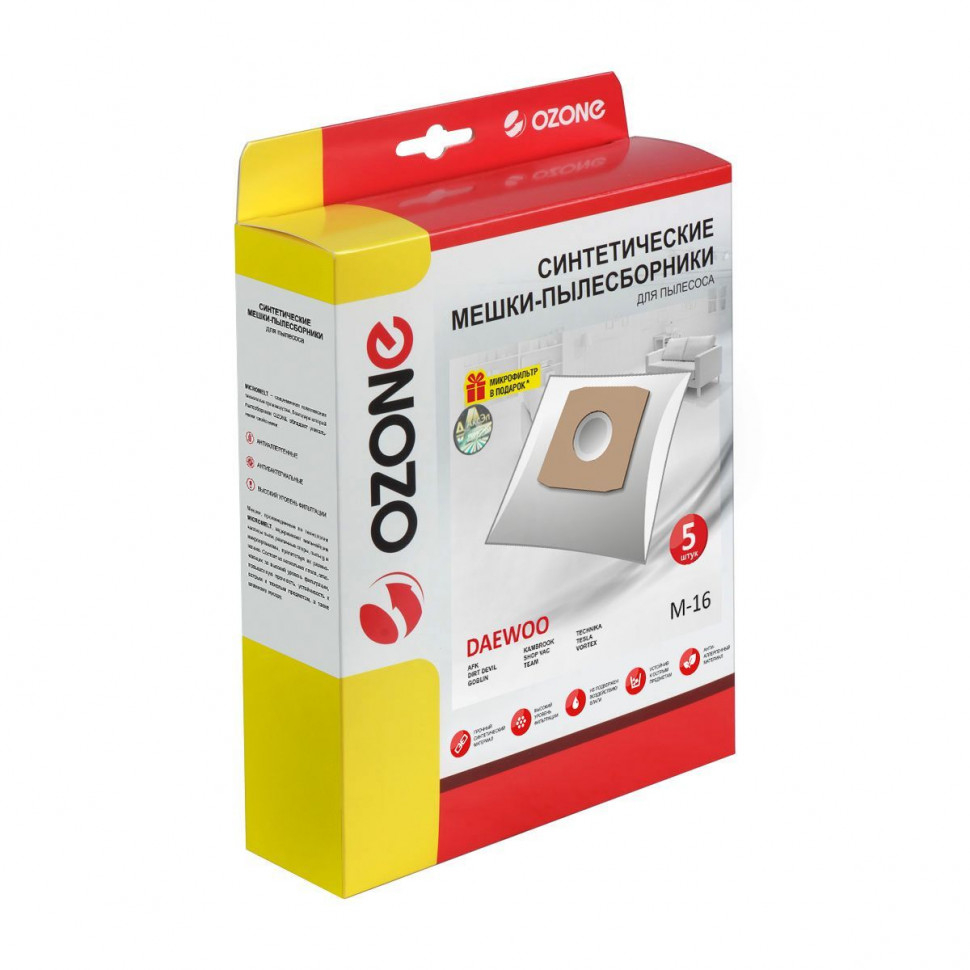 Мешки-пылесборники для пылесосов AFK, Daewoo, Dirt Devil синтетические, 5 шт, Ozone, M-16NZ Мешки-пылесборники для пылесосов AFK, Daewoo, Dirt Devil синтетические, 5 шт, Ozone, M-16NZ
