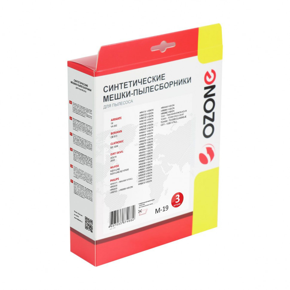 Мешки-пылесборники для пылесосов Airmate, Bomann, Clatronic синтетические, 3 шт + микрофильтр, Ozone, M-19NZ Мешки-пылесборники для пылесосов Airmate, Bomann, Clatronic синтетические, 3 шт + микрофильтр, Ozone, M-19NZ