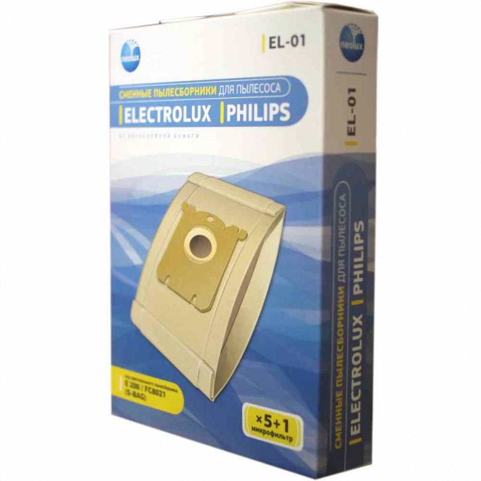 Набор 2 шт Комплект мешков EL-01 к пылесосам Electrolux Philips, с одним микрофильтром KMv1032 Набор 2 шт Комплект мешков EL-01 к пылесосам Electrolux Philips, с одним микрофильтром KMv1032